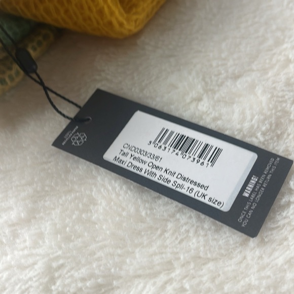 Tall Yellow Open Knit Distressed Maxi Dress With Side Split - Picture 3 of 3